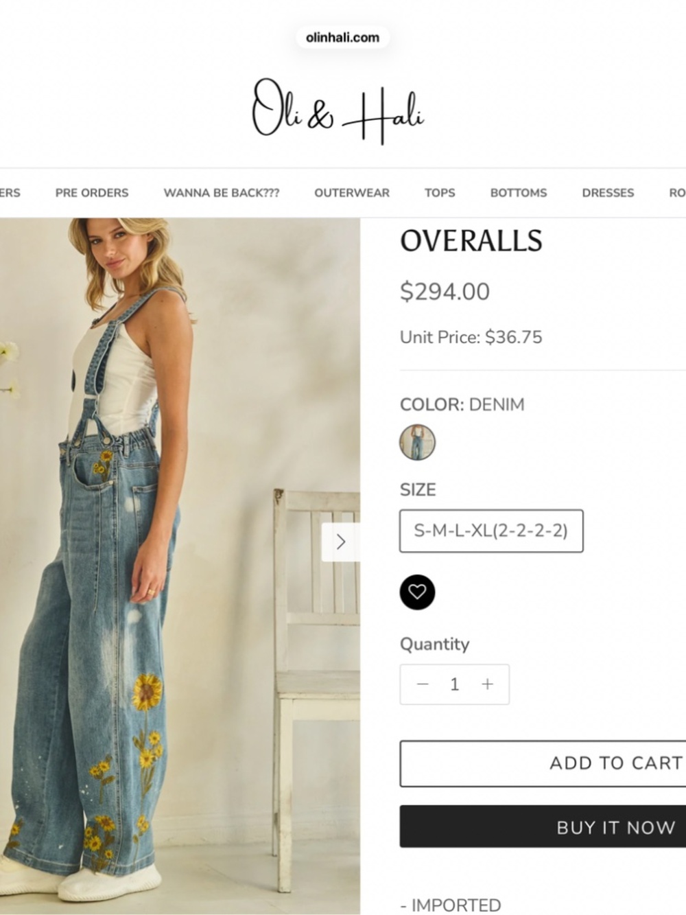 Oli & Hali Light Blue Denim Floral Embroidered Wide-Leg Overalls - Picture 6 of 11